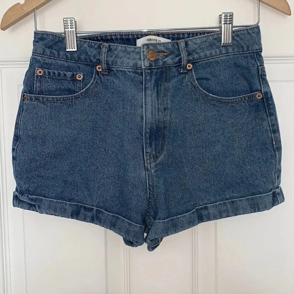Forever 21 Denim Cuffed Shorts Blue Size 25